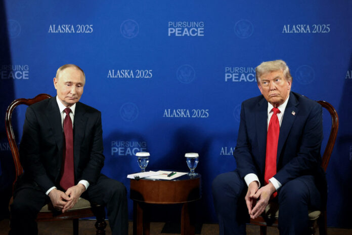 Trump with Putin before they started Ukraine war talks in Anchorage, Alaska on Friday. (Reuters)