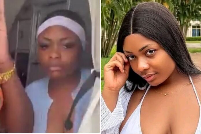 L - Screenshot from one of the videos showing the moment Comfort Emmanson was assaulting Ibom Air crew member. Source: X (R) -Image Kemi Talk