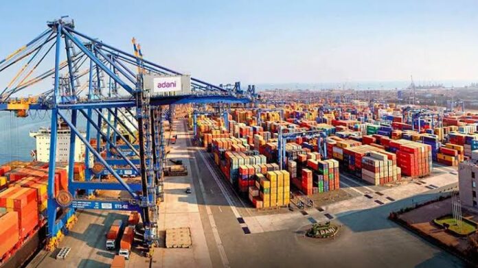 Ship carrying containers at Mundra Port in the western Indian state of Gujarat.