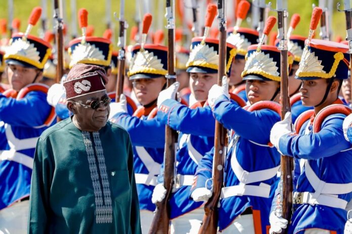 President Bola Tinubu with the Brazilian military at the Planalto Palace in Brasília. Photo: State House
