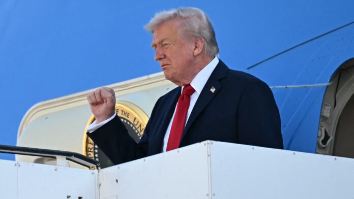 President Trump disembarks from Air Force One upon arrival at Ben Gurion Airport, near Tel Aviv, Israel, on Monday. Photo: Saul Loeb/AFP via Getty Images
