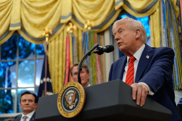 U.S. President Donald Trump speaks during an announcement about lowering U.S. drug prices, at the White House in Washington, D.C., U.S., October 10, 2025. REUTERS/Kent Nishimura  U.S. President Donald Trump speaks during an announcement about lowering U.S. drug prices, at the White House in Washington, D.C., U.S., October 10, 2025. REUTERS/Kent Nishimura