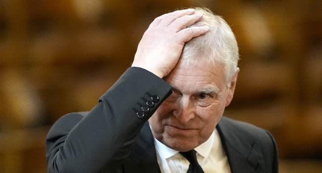 Britain’s Prince Andrew, Duke of York attends a Requiem Mass, a Catholic funeral service, for the late Katharine, Duchess of Kent, at Westminster Cathedral in London on September 16, 2025. Photo by AARON CHOWN / POOL / AFP