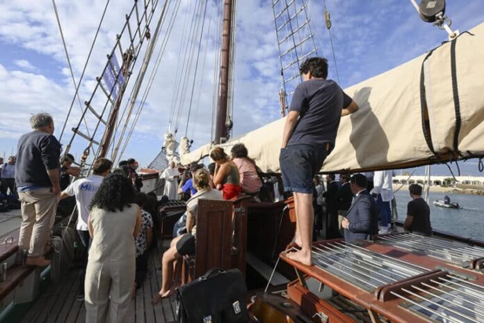 Pope Leo XIV speaks to young adults aboard the 