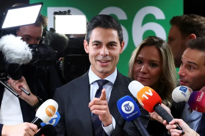 Democrats 66 (D66) party leader Rob Jetten speaks at the Dutch Parliament, after the Dutch parliamentary elections, in The Hague, Netherlands, on October 30, 2025 [Piroschka Van De Wouw/Reuters]