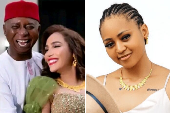 Senator Ned Nwoko with wife Laila Charani and Regina Daniels