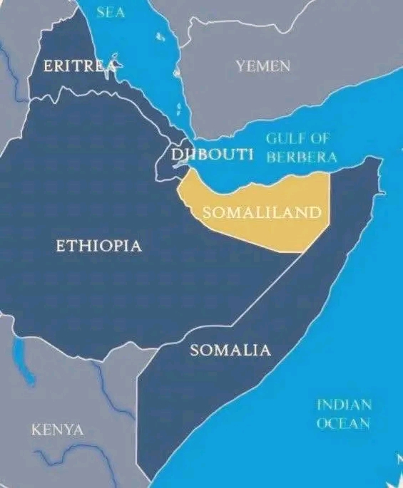 Map of Somaliland in yellow