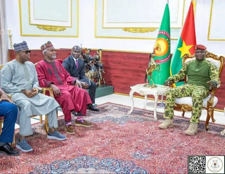 The Nigerian delegation led by Minister of Foreign Affairs, Yusuf Tuggar, meets with military leader of Burkina Faso, Ibrahim Traoré