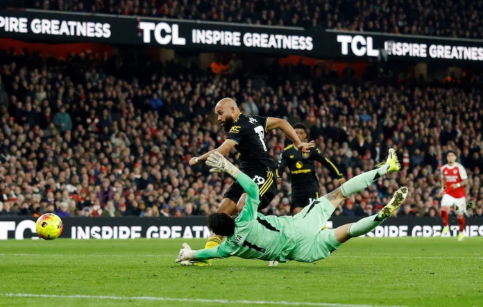 Soccer Football - Premier League - Arsenal v Manchester United - Emirates Stadium, London, Britain - January 25, 2026 Manchester United's Bryan Mbeumo scores their first goal Action Images via Reuters/Peter Cziborra 