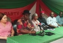 Abia Official: Labour Party Doors Open to Tinubu, Peter Obi Deputy Governor of Abia State, Ikechukwu Emetu (m) addressing the press at the national secretariat in Abuja on Tuesday. Photo Credit: Adebayo Folorunsho-Francis