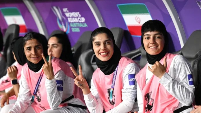 Iranian players gesture from the bench during the AFC Women’s Asian Cup Group A match between South Korea and Iran at Robina Stadium on the Gold Coast, Australia, March 2, 2026.(photo credit: AAP/via REUTERS )