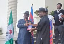 Former Bayelsa Gov Dickson Quits PDP, Joins Newly Formed NDC The lawmaker representing Bayelsa West Senatorial District, Senator Seriake Dickson, recieving the NDC Constitution. Photo: Senator Seriake Dickson Media Office