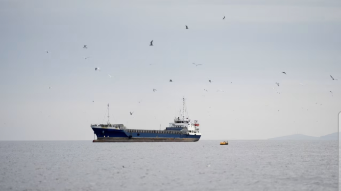 A vessel at the Strait of Hormuz, off the coast of Oman’s Musandam province, on Sunday.  Reuters