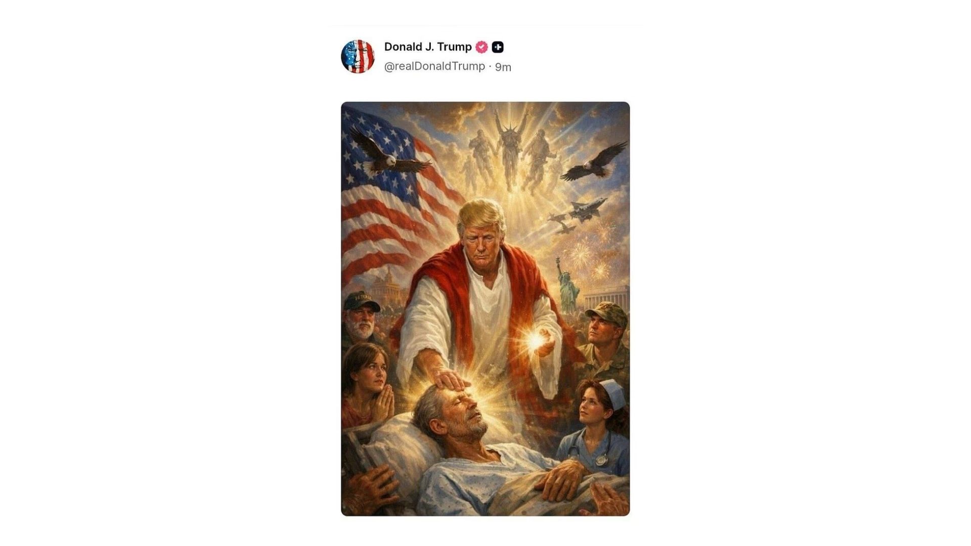 Trump post AI generated image of him as Christ