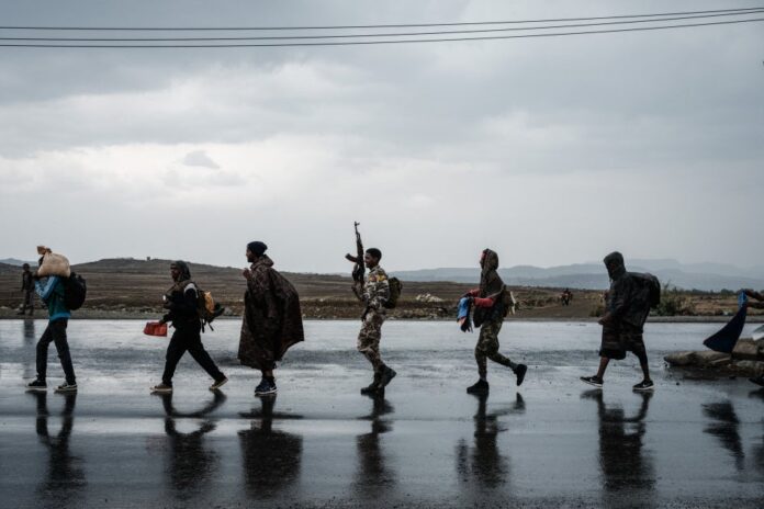 Tigray People's Liberation Front (TPLF) fighters in Mekele, Tigray region, Ethiopia, June 30, 2021. © 2021 Yasuyoshi Chiba/AFP via Getty Images