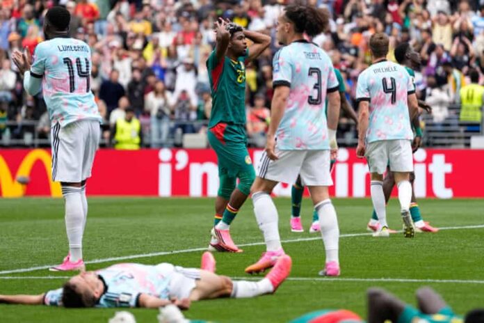 Ibrahim Mbaye goes close for Senegal. Photograph: Lindsey Wasson/AP