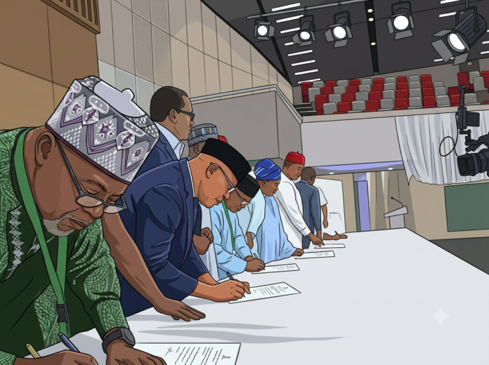 Leading presidential candidates and political party chairmen on Tuesday signed the first National Peace Accord for the 2027