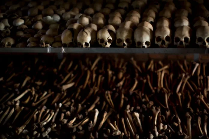 The skulls and bones of some of those who were slaughtered during the 1994 genocide in Ntarama, Rwanda [File: Ben Curtis/AP]