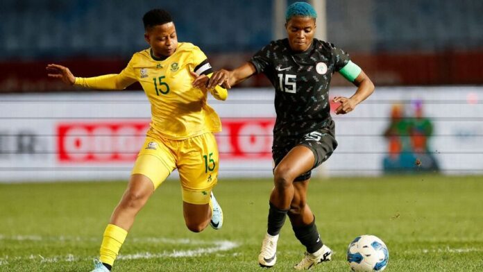 South Africa's Refiloe Jane (L) and Nigeria's Rasheedat Ajibade (R) are captains of teams fighting to stay in contention for 2027 FIFA Women's World Cup qualification. PHILL MAGAKOE/AFP via Getty Images