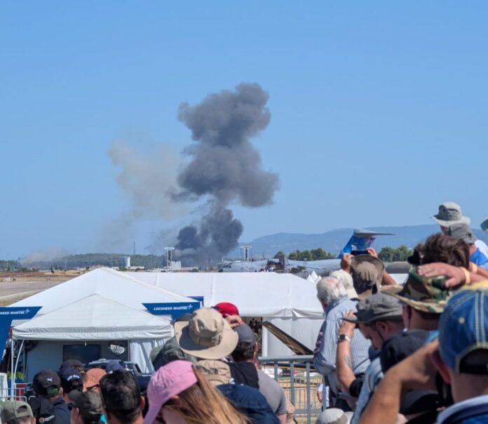 A Greek F-4 Phantom fighter jet crashed on Saturday during an air show at ‌Tanagra ‌airport, near Athens, ‌according to Greek public broadcaster ERT. (X/@TabzLIVE)